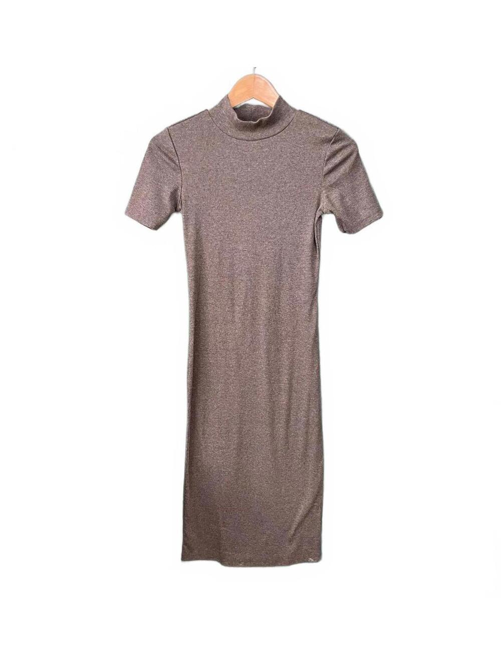 ZARA Ribbed Knit Mock Neck Midi Dress, Gray Bodycon 90s Chic Minimalism Capsule